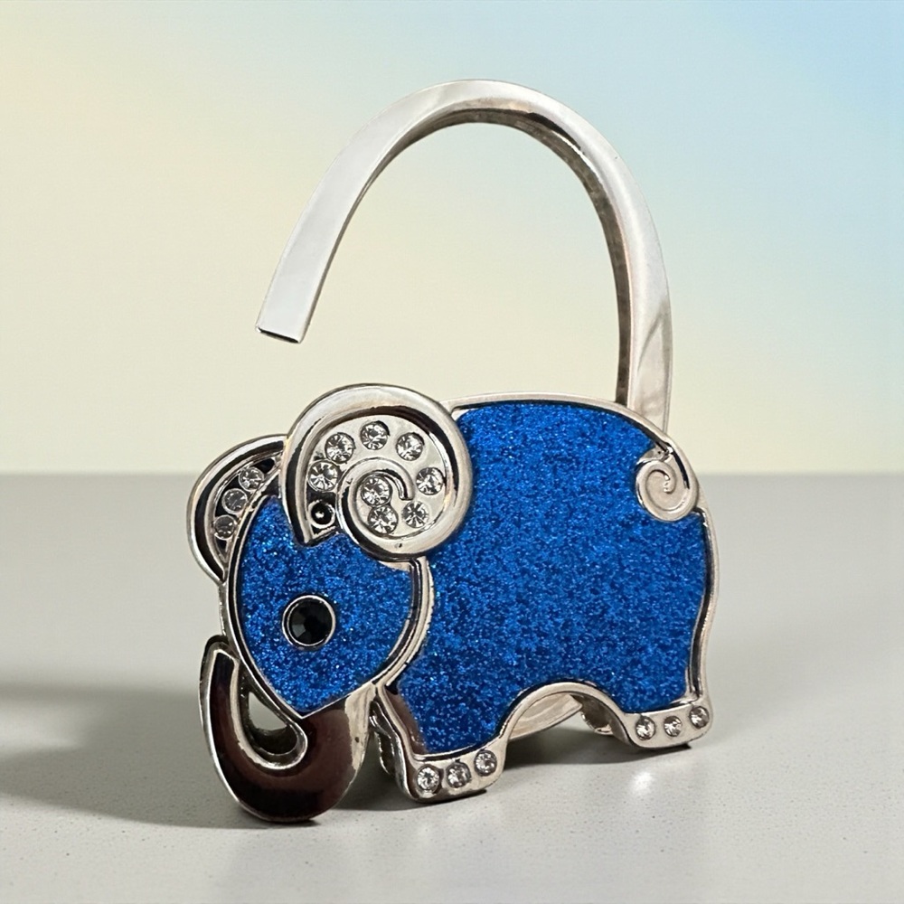 Handbag Hanger - Purse Holder Sparkling BLUE Elephant Bag‎ Hook Bag Protector.